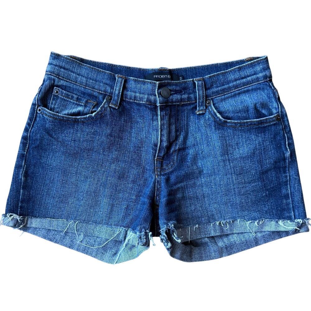 90's Arden B Cuffed Cutoff Dark Wash Denim Jean Shorts Sz 2 Summer Vintage Beach
